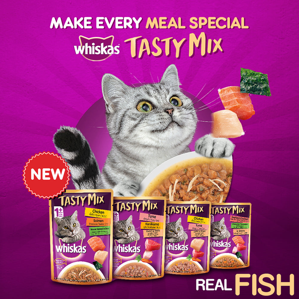 Whiskas Adult Tasty Mix Wet Cat Food Made With Real Fish, Chicken With Tuna And Carrot in Gravy - 70 g (Pack Of 12)-8