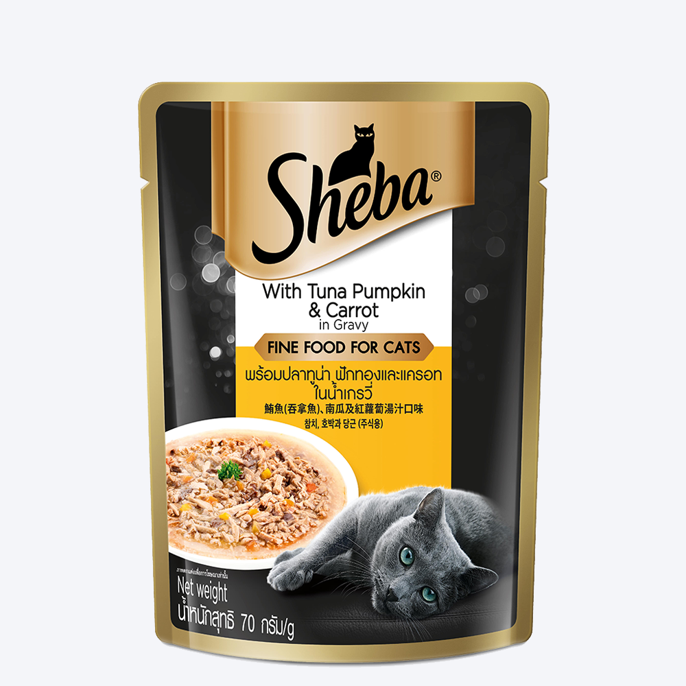 Sheba Rich Premium Tuna Pumpkin & Carrot In Gravy Adult Wet Cat Food - 70 g (Pack Of 12) - Heads Up For Tails