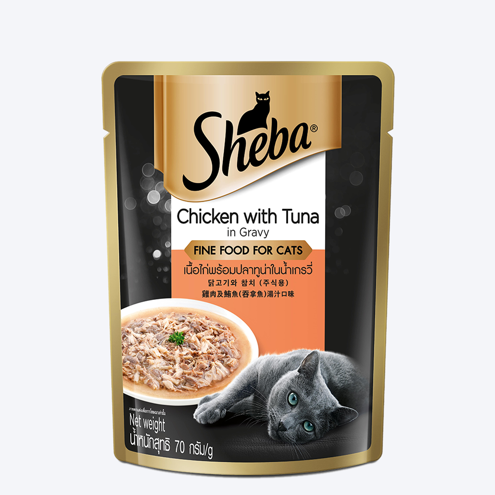 Sheba Rich Premium Chicken With Tuna In Gravy Adult Wet Cat Food - 70 g (Pack Of 12) - Heads Up For Tails
