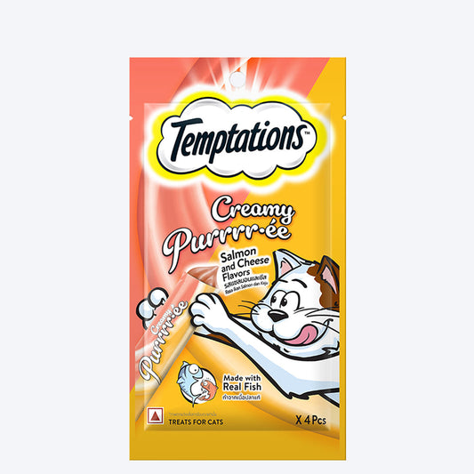 Temptations Creamy Purrrr-Â©e, Salmon & Cheese Flavour 48g (4 pieces) - Heads Up For Tails