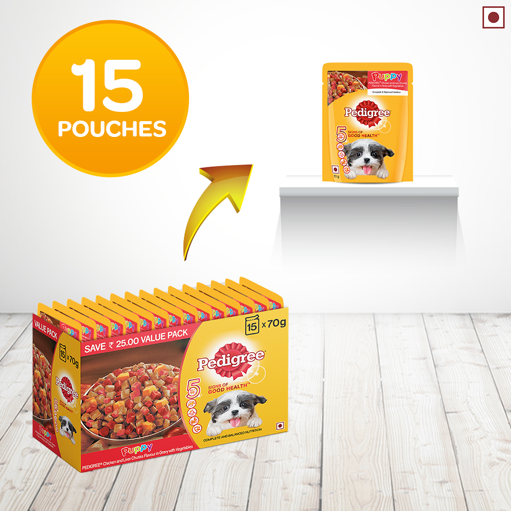 Pedigree Chicken & Liver Chunks in Gravy with Vegetables Wet Puppy Food - Heads Up For Tails