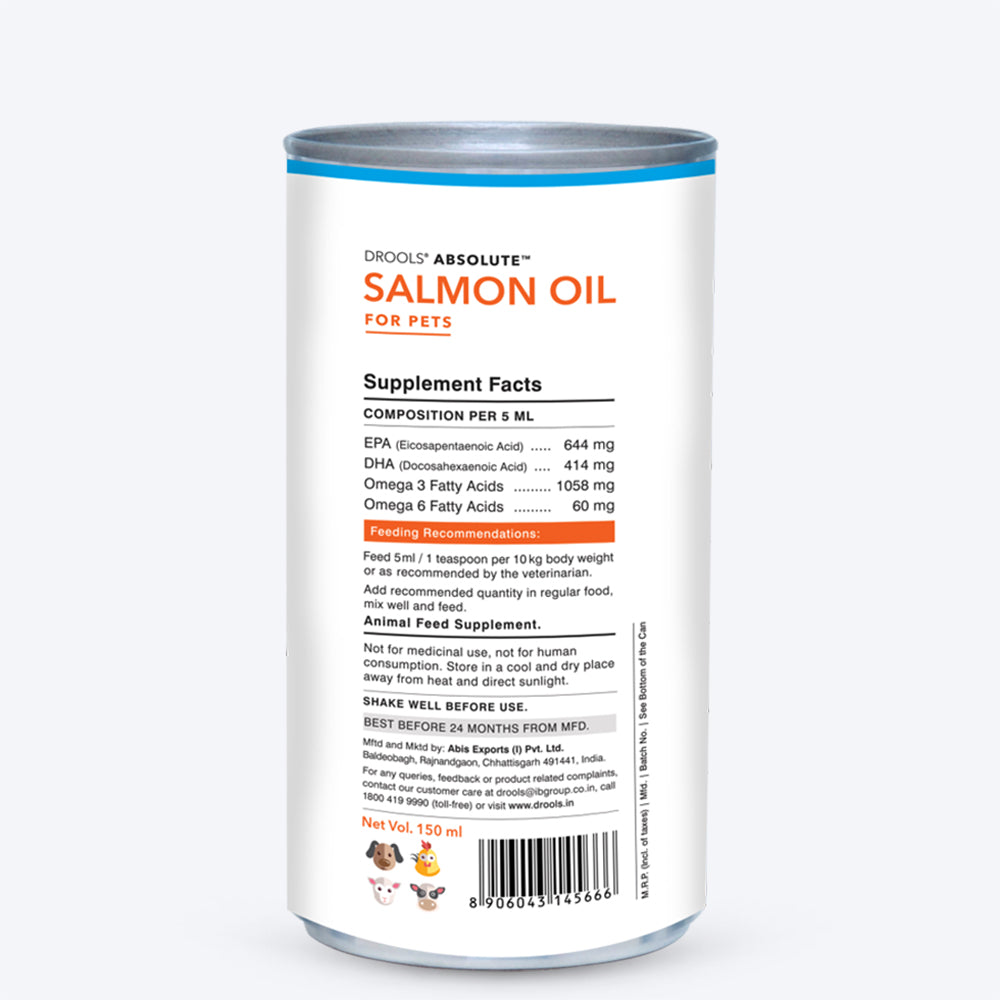 Drools Absolute Salmon Oil Syrup For Dogs - Heads Up For Tails