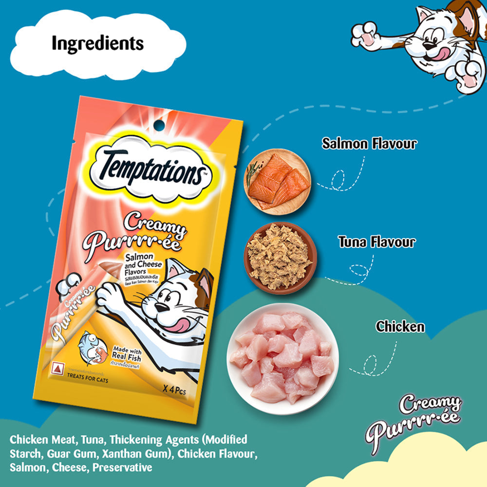 Temptations Creamy Purrrr-Â©e, Salmon & Cheese Flavour 48g (4 pieces) - Heads Up For Tails