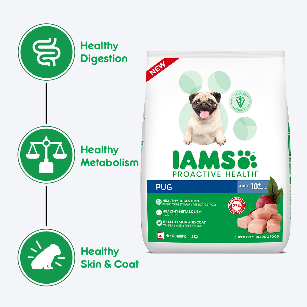 IAMS Proactive Health for Adult (1.5+ Years) Pug Premium Dry Dog Food - Heads Up For Tails