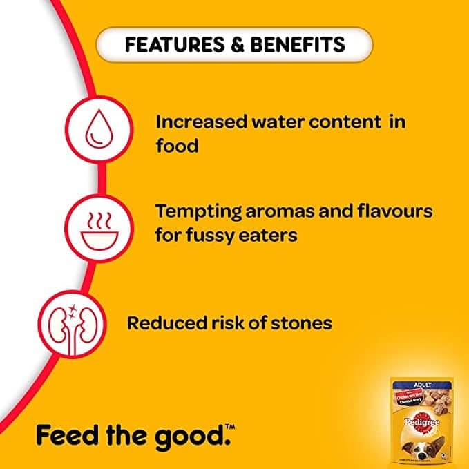 Pedigree Chicken & Liver Chunks in Gravy Adult Wet Dog Food - 70 g packs - Heads Up For Tails