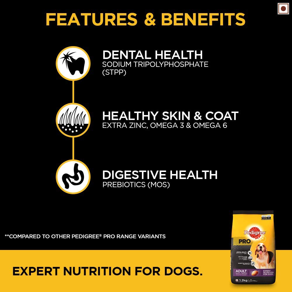 Pedigree PRO Expert Nutrition Adult Small Breed Dogs (9 Months Onwards) Dry Dog Food - 1.2 kg - Heads Up For Tails
