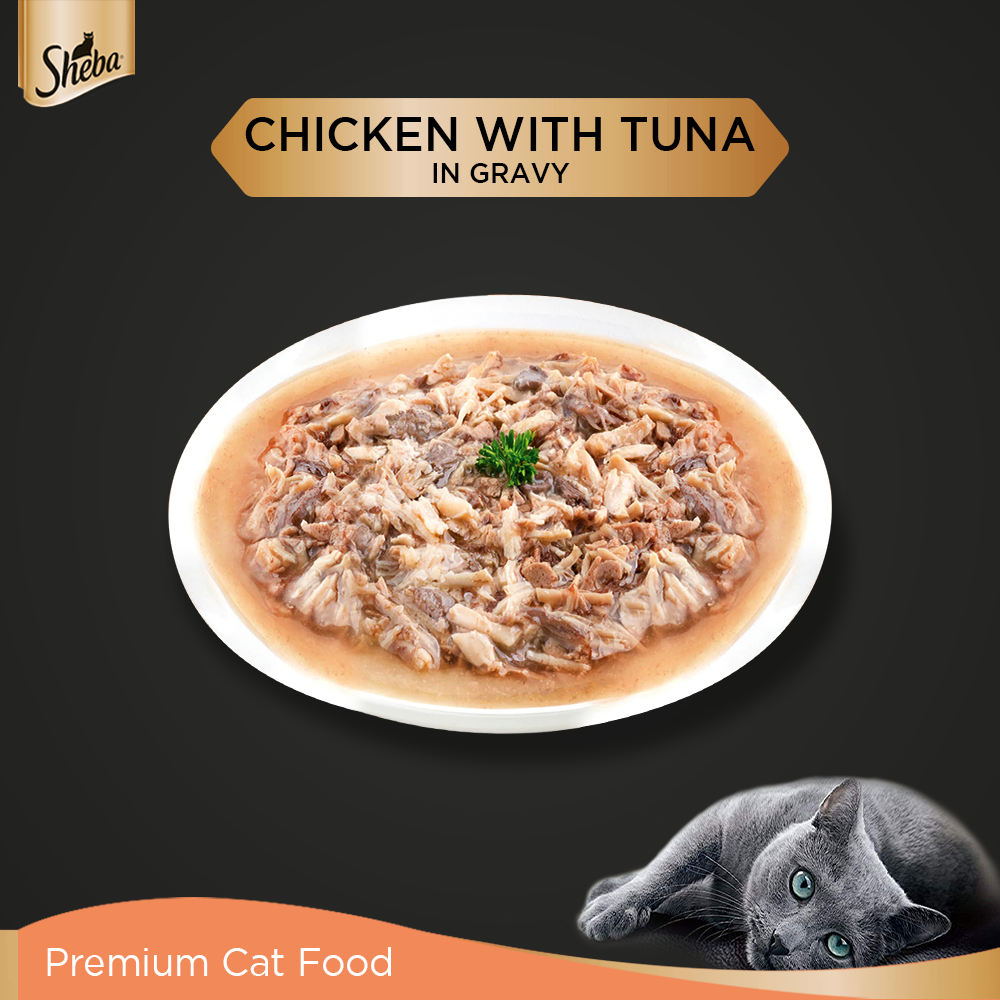 Sheba Rich Premium Chicken With Tuna In Gravy Adult Wet Cat Food - 70 g (Pack Of 12) - Heads Up For Tails
