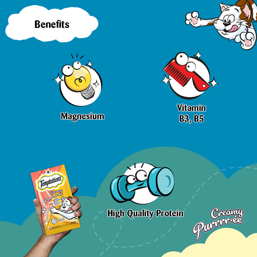 Temptations Creamy Purrrr-Â©e, Salmon & Cheese Flavour 48g (4 pieces) - Heads Up For Tails