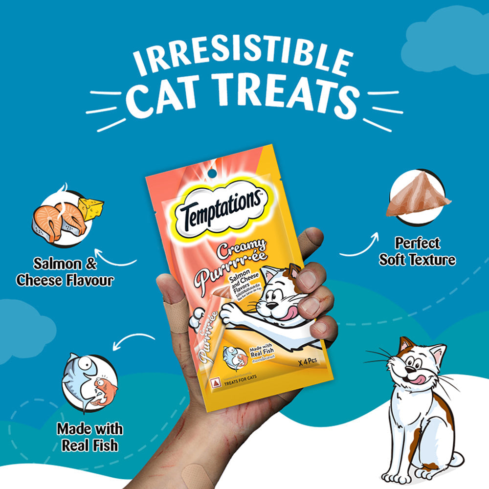 Temptations Creamy Purrrr-Â©e, Salmon & Cheese Flavour 48g (4 pieces) - Heads Up For Tails