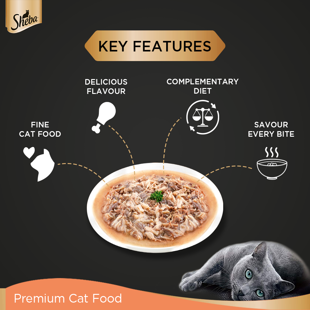 Sheba Rich Premium Chicken With Tuna In Gravy Adult Wet Cat Food - 70 g (Pack Of 12) - Heads Up For Tails