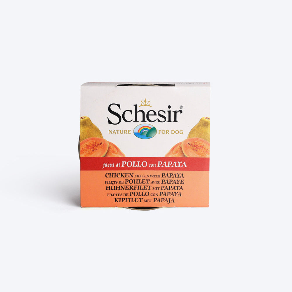 Schesir 62% Chicken With Papaya In Jelly Canned Wet Dog Food- 150 g - Heads Up For Tails