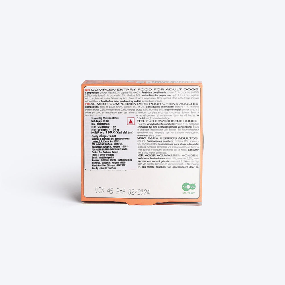 Schesir 62% Chicken With Papaya In Jelly Canned Wet Dog Food- 150 g - Heads Up For Tails