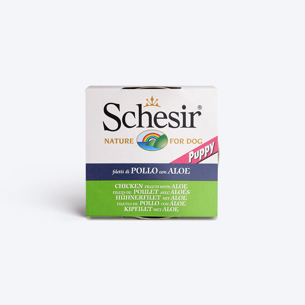 Schesir 49% Chicken Fillet With Aloe In Jelly Canned Wet Puppy Food - 150 g - Heads Up For Tails
