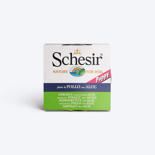 Schesir 49% Chicken Fillet With Aloe In Jelly Canned Wet Puppy Food - 150 g - Heads Up For Tails