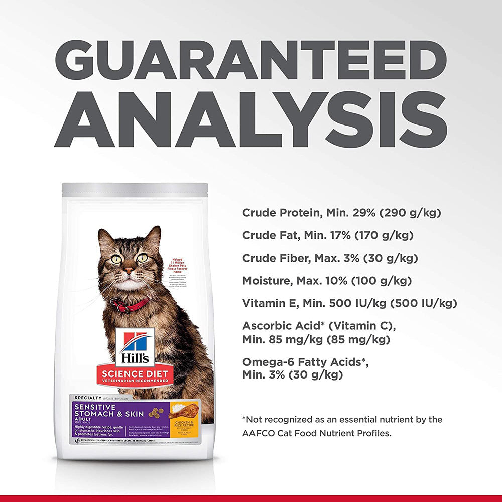 Hill's Science Diet Adult Sensitive Stomach & Skin with Rice & Egg Dry Cat Food - 1.59 kg - Heads Up For Tails