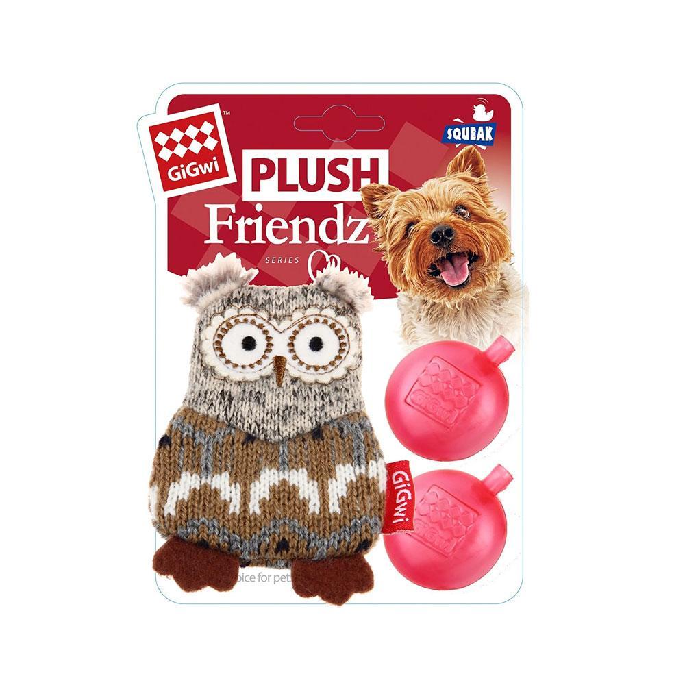GiGwi Plush Friendz Dog Toy with Refillable Squeaker Owl Grey/Brown