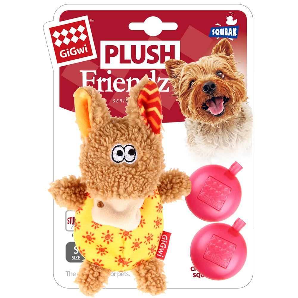GiGwi Plush Friendz Dog Toy with Refillable Squeaker Donkey Brown/Red