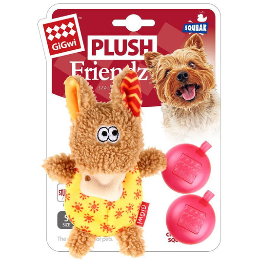 GiGwi Plush Friendz Dog Toy with Refillable Squeaker Donkey Brown/Red