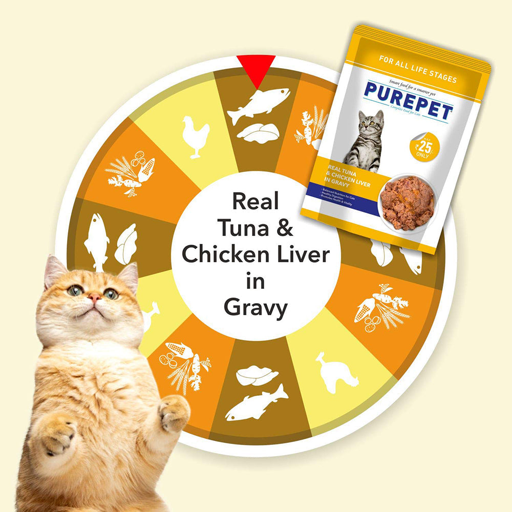 Purepet Real Tuna and Chicken Liver in Gravy Wet Cat Food - 70g - Heads Up For Tails