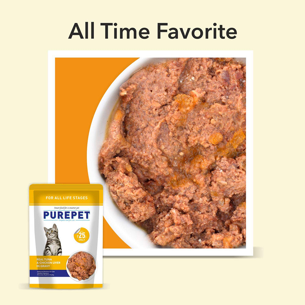 Purepet Real Tuna and Chicken Liver in Gravy Wet Cat Food - 70g - Heads Up For Tails