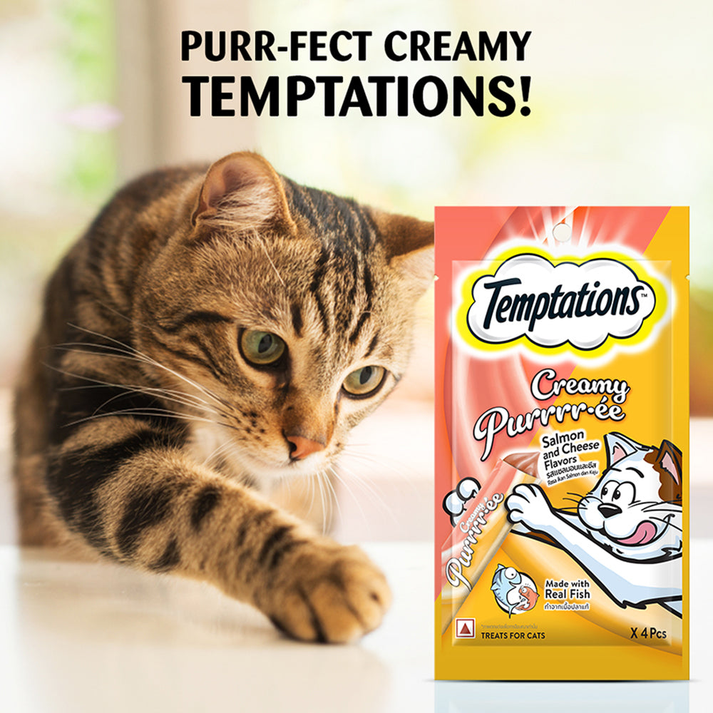 Temptations Creamy Purrrr-Â©e, Salmon & Cheese Flavour 48g (4 pieces) - Heads Up For Tails