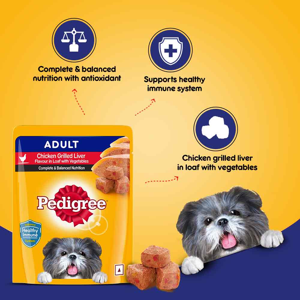 Pedigree Chicken Grilled Liver In Loaf With Vegetables Adult Dog Wet Food - 70 gm Packs - Heads Up For Tails