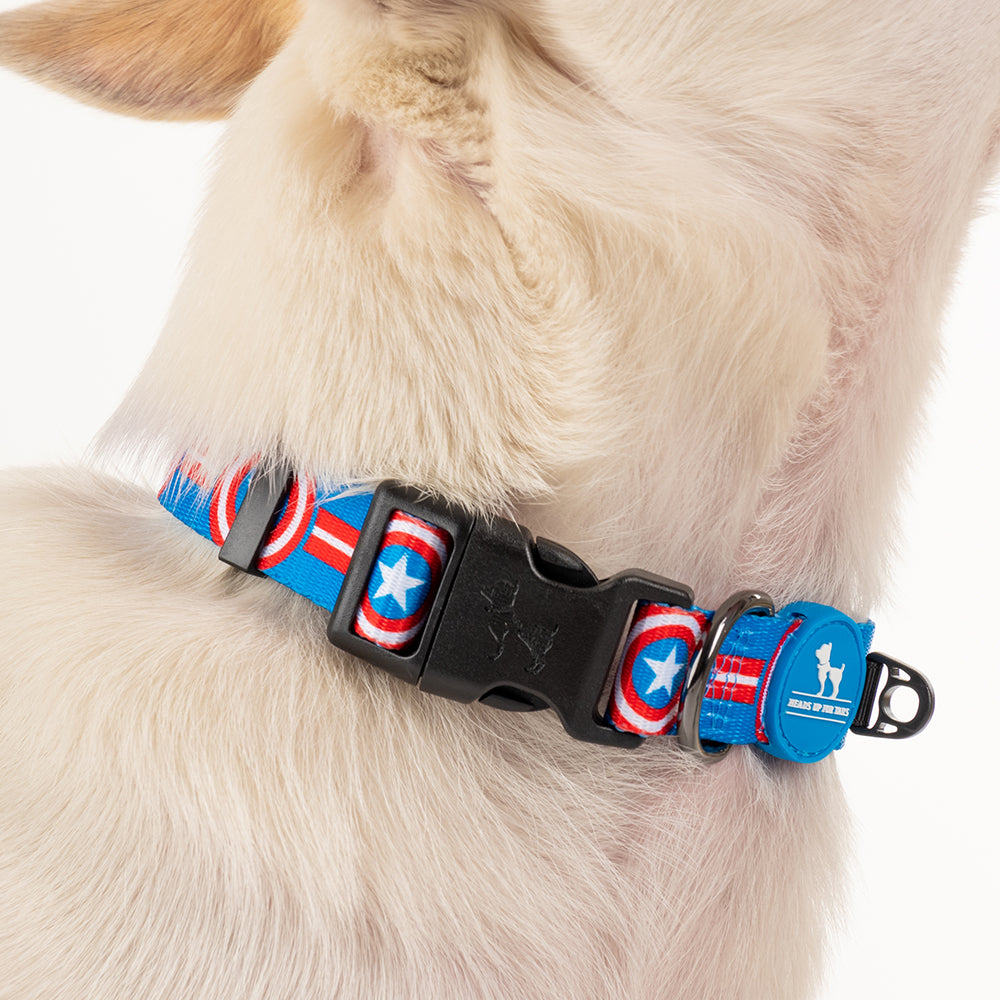 HUFT XÂ©Marvel 2.0 Captain America Printed Dog Collar - Blue and Red - Heads Up For Tails