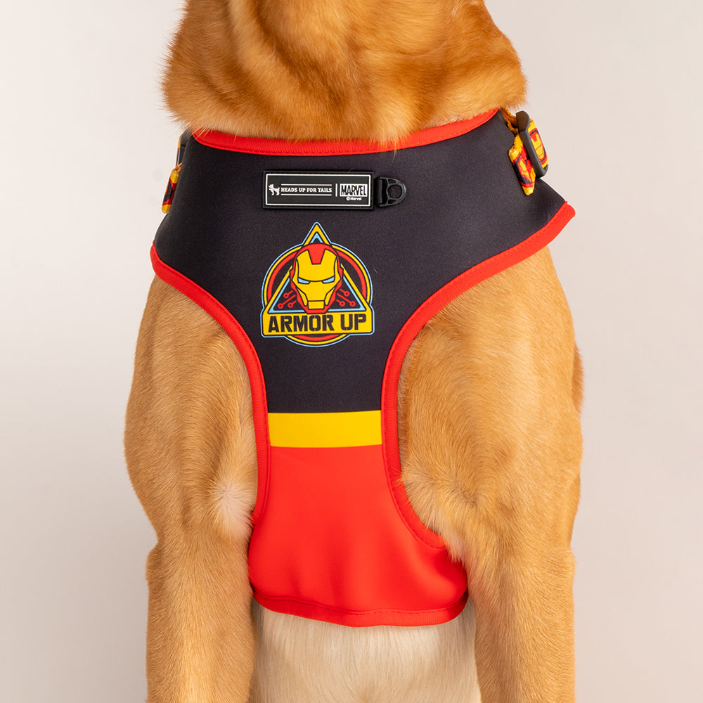 HUFT XÂ©Marvel 2.0 Iron Man Printed Reversible Dog Harness (Black and Red) - Heads Up For Tails