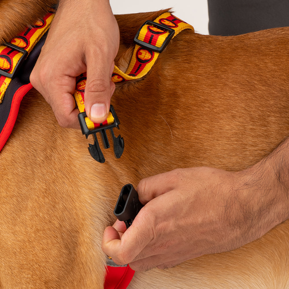 HUFT XÂ©Marvel 2.0 Iron Man Printed Reversible Dog Harness (Black and Red) - Heads Up For Tails