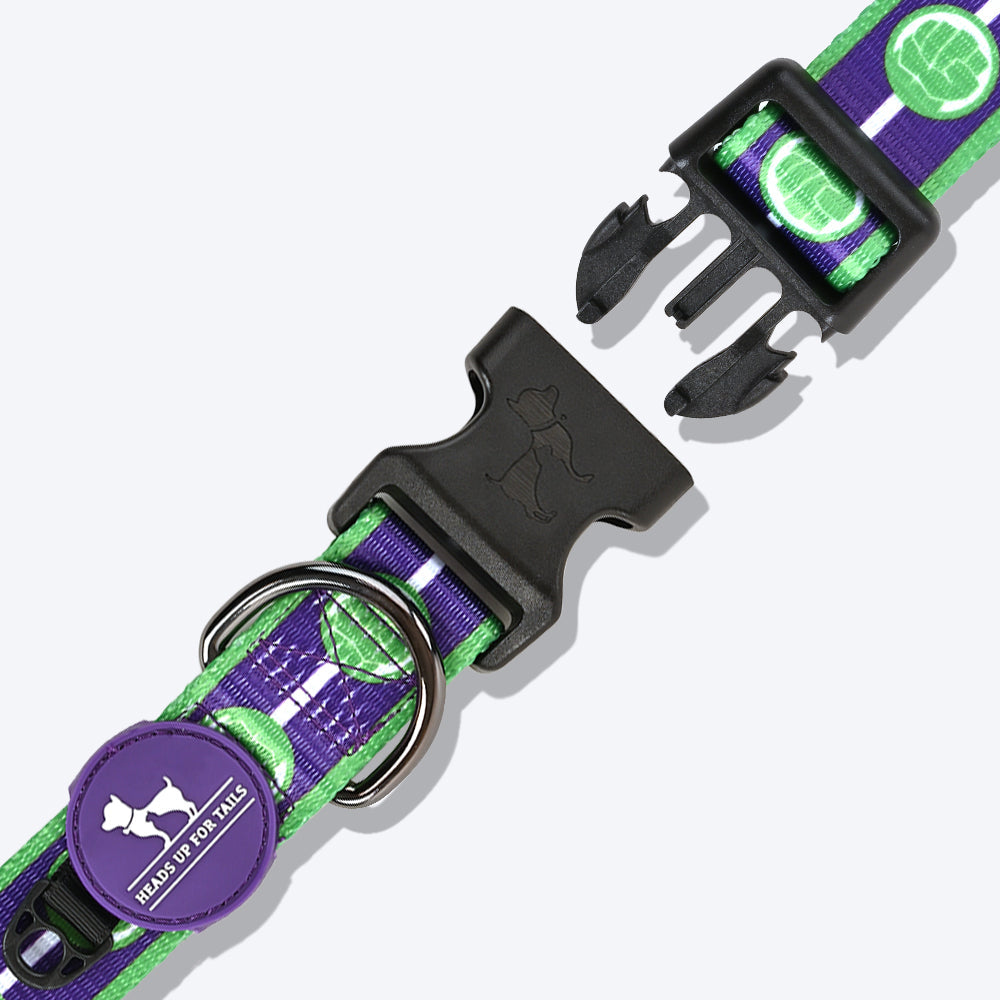 HUFT XÂ©Marvel 2.0 Hulk Printed Dog Collar - Purple and Green - Heads Up For Tails