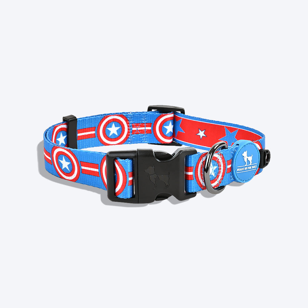 HUFT XÂ©Marvel 2.0 Captain America Printed Dog Collar - Blue and Red - Heads Up For Tails