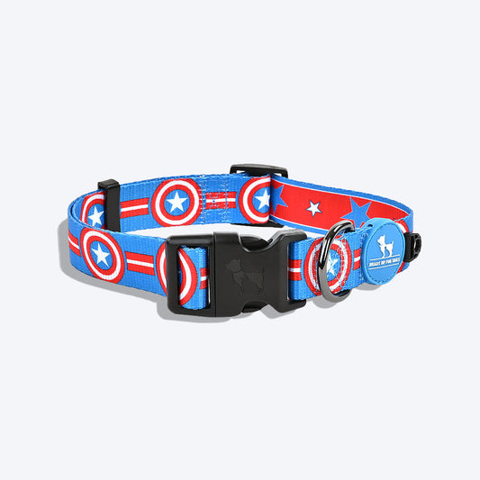 HUFT XÂ©Marvel 2.0 Captain America Printed Dog Collar - Blue and Red - Heads Up For Tails