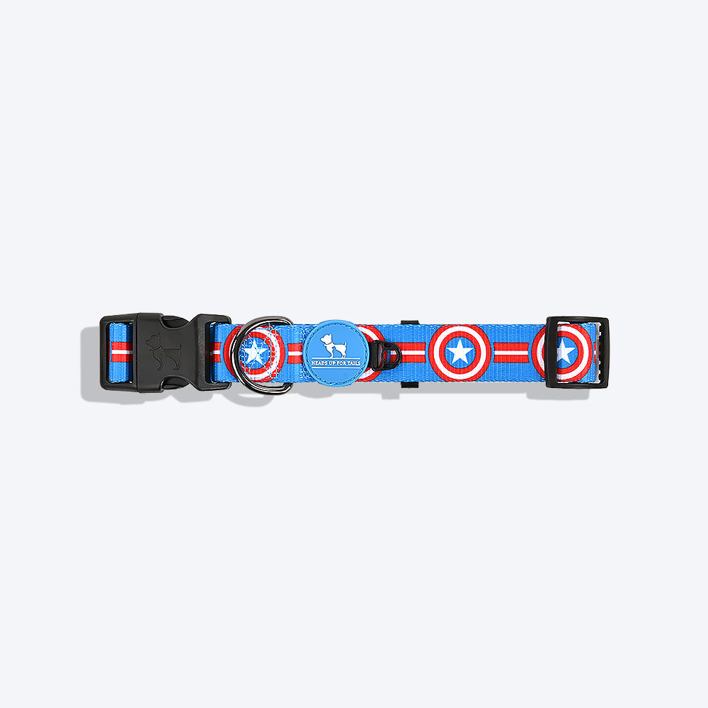HUFT XÂ©Marvel 2.0 Captain America Printed Dog Collar - Blue and Red - Heads Up For Tails
