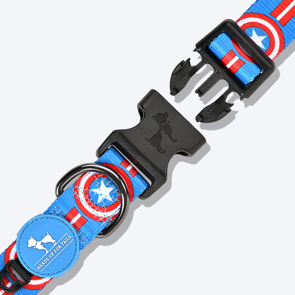 HUFT XÂ©Marvel 2.0 Captain America Printed Dog Collar - Blue and Red - Heads Up For Tails