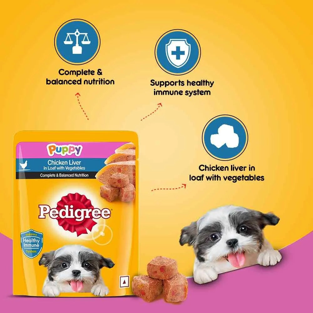 Pedigree Chicken Liver In Loaf With Vegetables Puppy Wet Food - 70 gm Packs - Heads Up For Tails