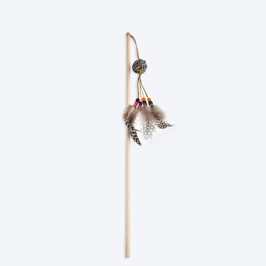 GiGwi Eco Line Feather Teaser Cat Toy with Rattle (Wood/Feather/Rattan) - Heads Up For Tails