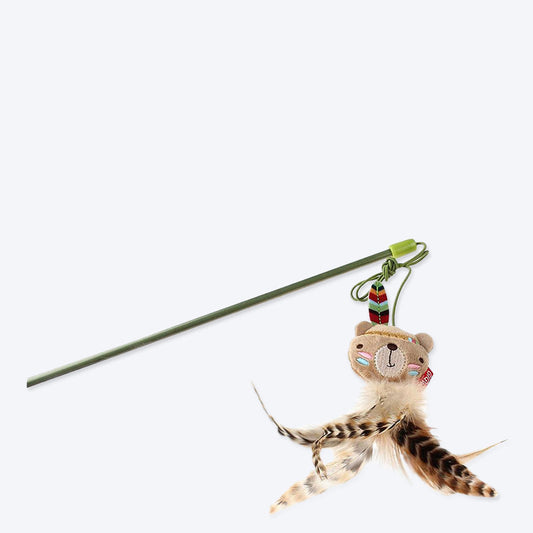 GiGwi Happy Indians Cat Toy - Bear Catwand (with Felt) - Heads Up For Tails