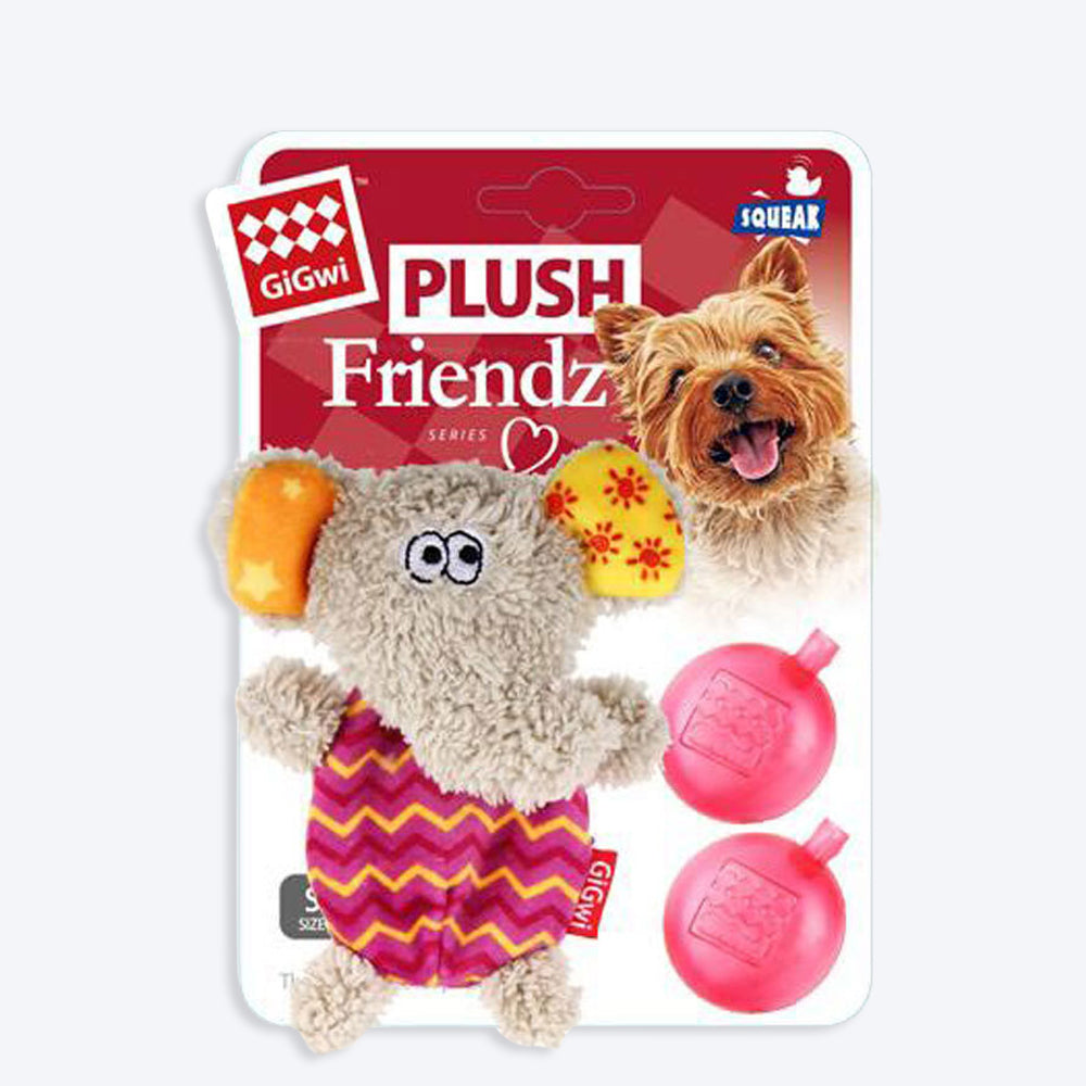 GiGwi Elephant Plush Friendz With Refillable Squeaker Dog Toy - Small - Heads Up For Tails