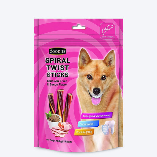 Goodies Spiral Twist Sticks Chicken & Bacon Flavour- 450 g - Heads Up For Tails