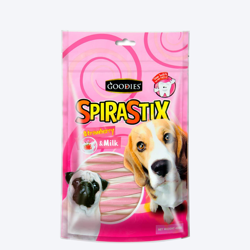 Goodies Spirastix Dog Treat - Strawberry and Milk - 450 g - Heads Up For Tails