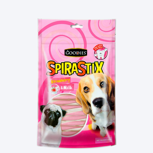 Goodies Spirastix Dog Treat - Strawberry and Milk - 450 g - Heads Up For Tails