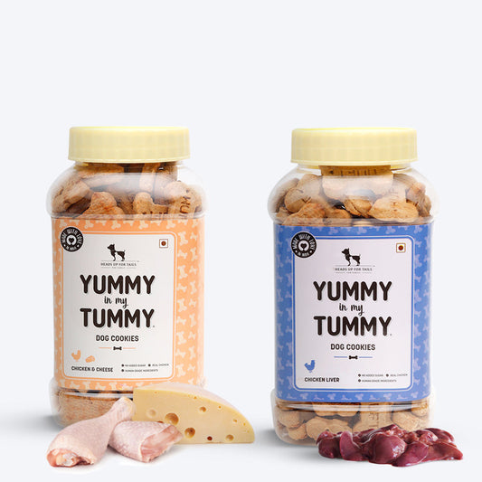 HUFT YIMT Dog Biscuits Combo - Chicken Liver & Chicken & Cheese - Pack of 2 - (320 g Each) - Heads Up For Tails