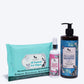 HUFT Bath Essentials Combo Pack - Cleansing & Deodorising Shampoo, Perfume For Dogs and Pet Wipes - Heads Up For Tails