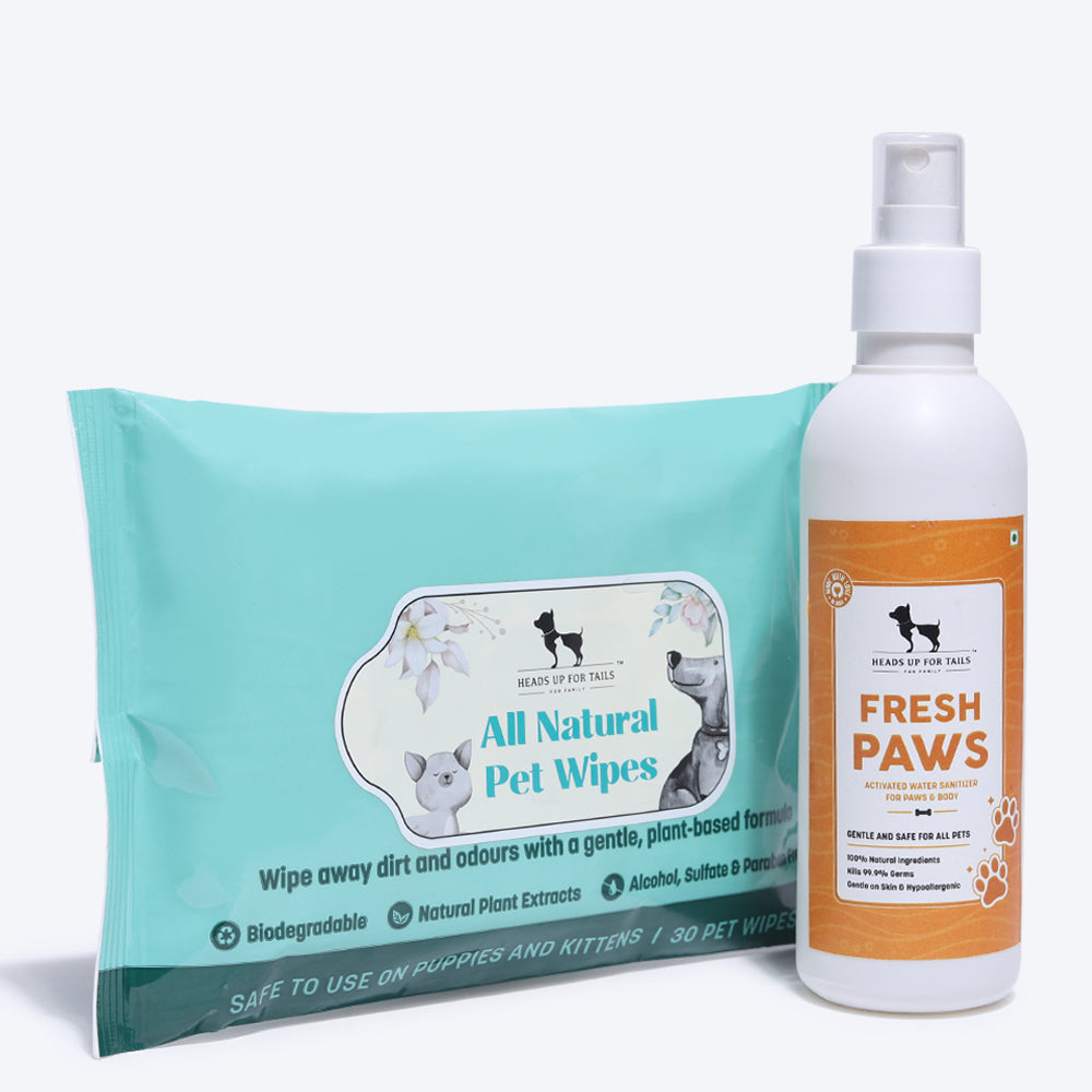 HUFT Hygiene Essentials Combo Pack - Water Sanitizer & Pet Wipes - Heads Up For Tails