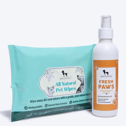 HUFT Hygiene Essentials Combo Pack - Water Sanitizer & Pet Wipes - Heads Up For Tails