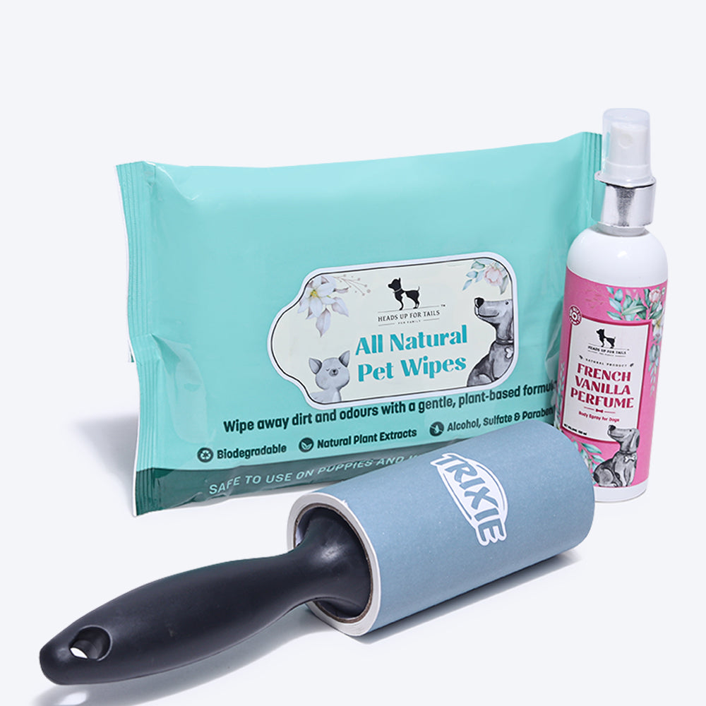 HUFT Hygiene Essentials Combo Pack For Dogs - Pet Wipes, Perfume For Dogs & Lint Roller - Heads Up For Tails