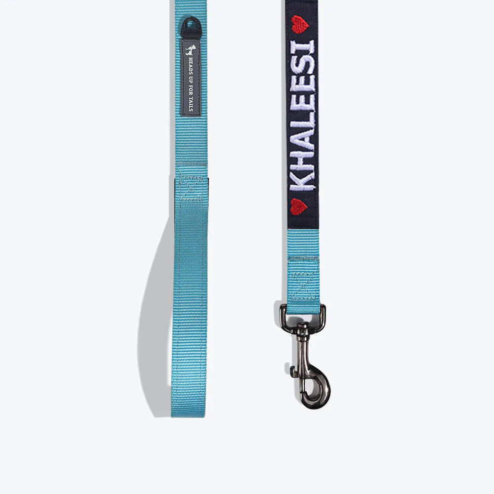 HUFT Personalised Essentials Nylon Dog Leash - Aqua Blue - Heads Up For Tails