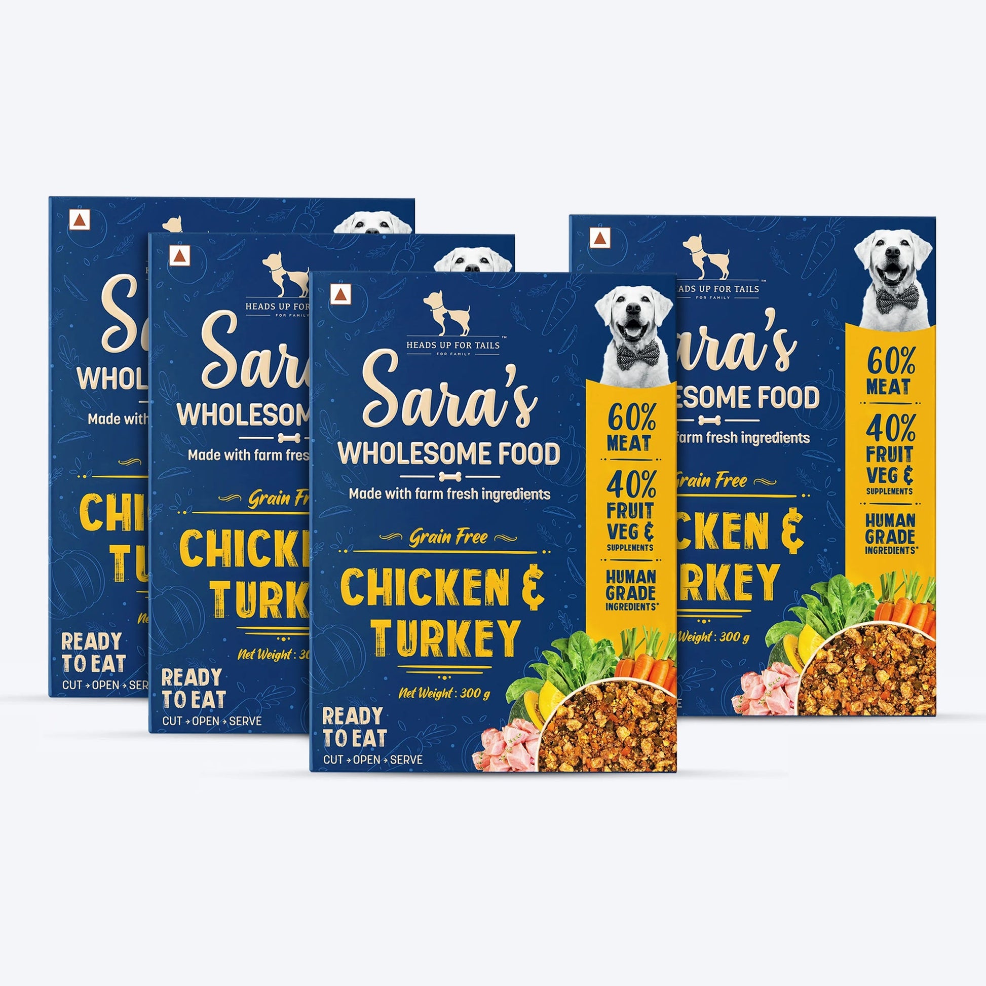 HUFT Sara's Wholesome Food - Grain-Free Chicken And Turkey Dog Food (300gm Pack) - Heads Up For Tails