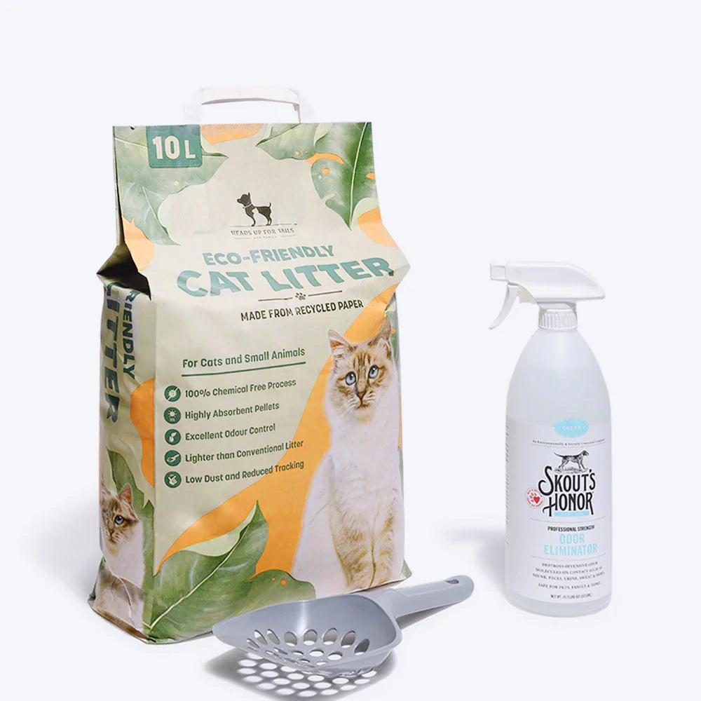 HUFT Toilet Training Essentials Combo Pack - Cat Litter, Litter Scoop & Odour Eliminator - Heads Up For Tails