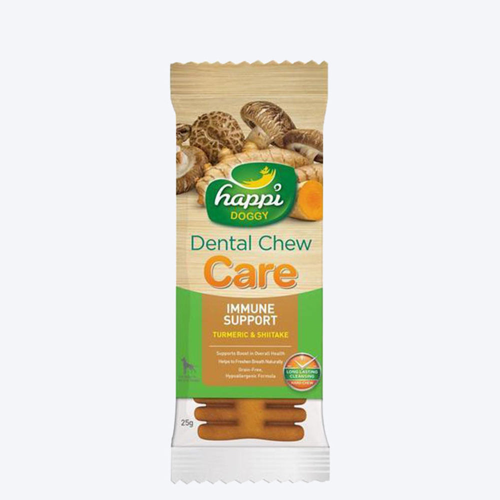Happi Doggy Dental Chew Care (Immune Support )- Turmeric & Shiitake - Regular 4 inch - (Singles) - 23 g - Heads Up For Tails